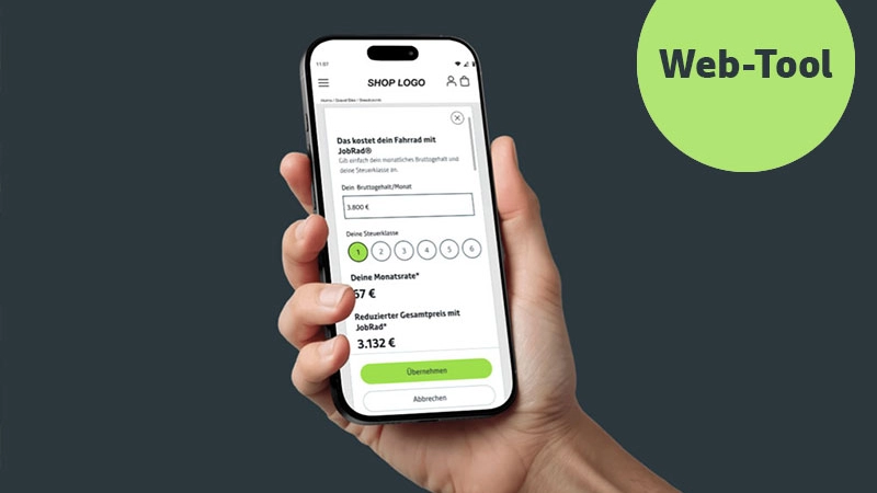 Hand hält Handy mit Preis-Widget. Schrift "Web-Tool" Hand hält Handy mit Preis-Widget. Schrift "Web-Tool"